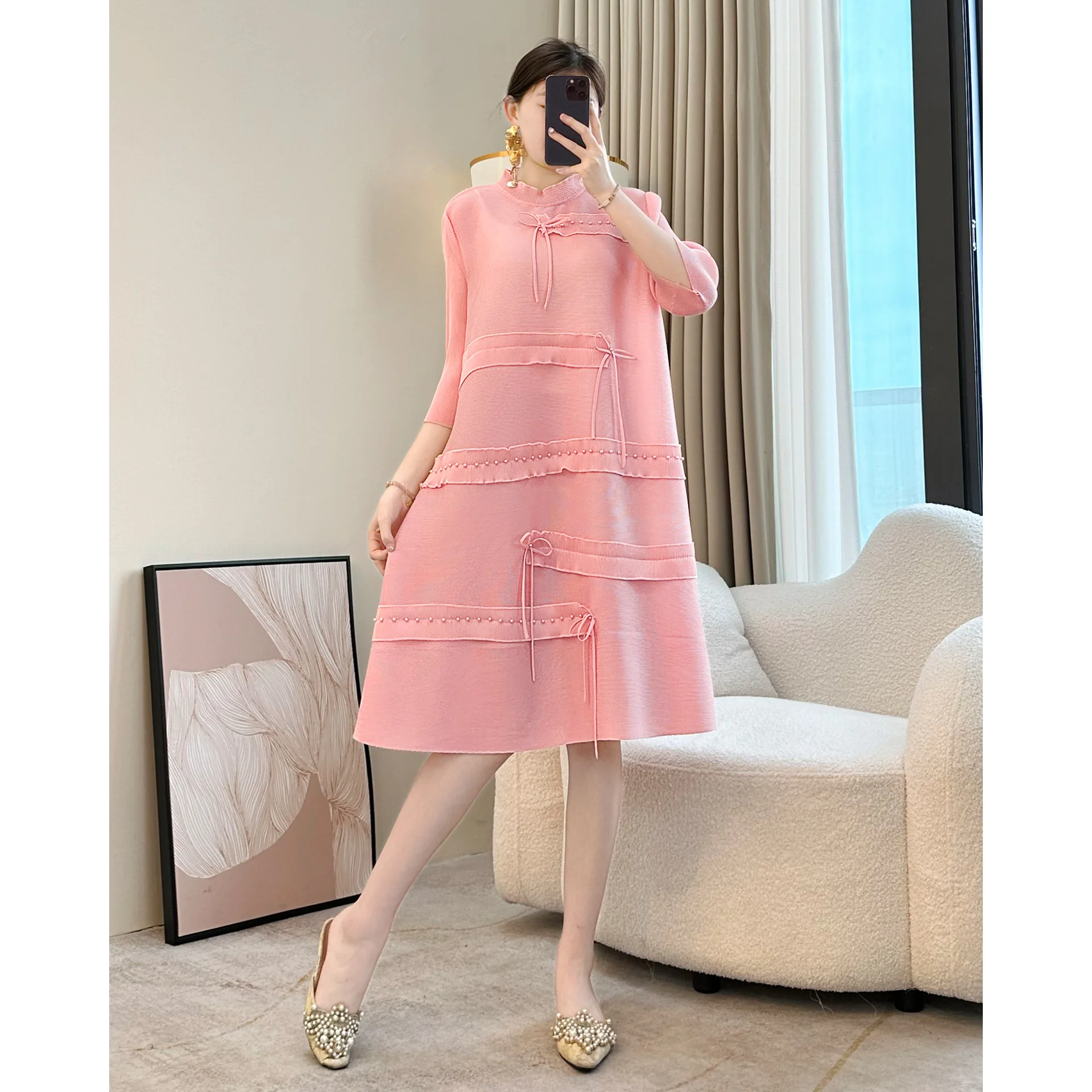 Color block spliced pleated dress Pinterest pin modern transitional style