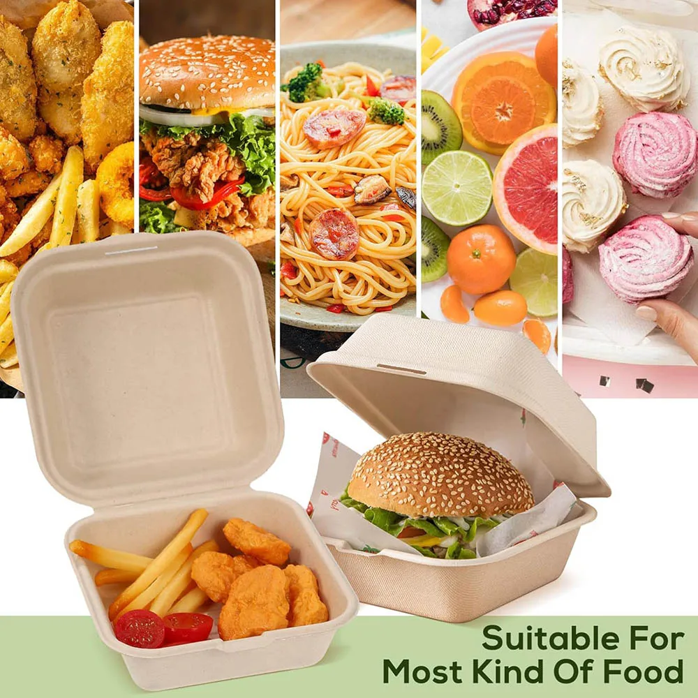 Disposable Clamshell To Go Boxes,Compostable Biodegradable Clamshells Takeout Containers with Lids,Microwavable Container