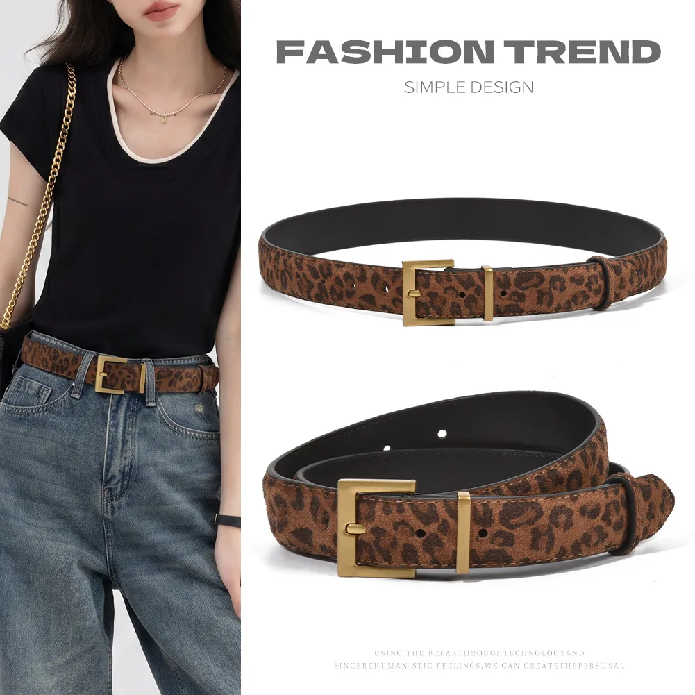 Light mature simple style leopard print belt for women, spicy girl style belt, high-end retro pants belt for women