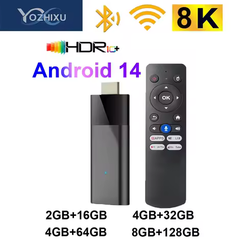 YOZHIXU Mini TV Stick Android14 Q12 AllwinnerH313 8K 4K Video BT5.4 Netflix YouTube Streaming Voice Remote 64G 128G Smart TV Box