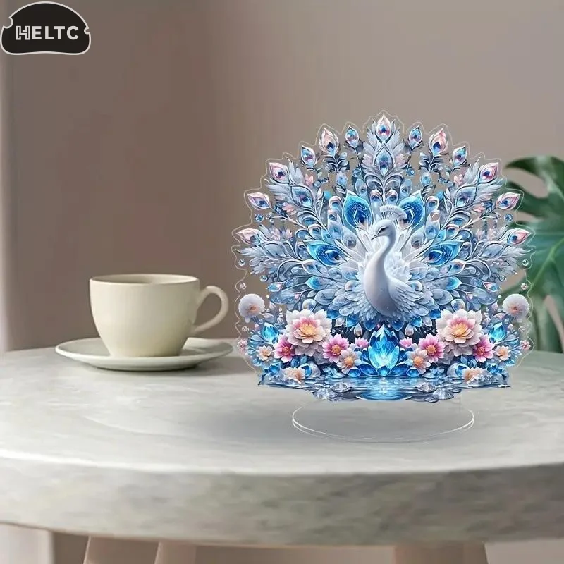 12cm height with base 2D Acrylic Flat Cool Figurine Animal Series Peacock Desktop Ornament Home Living Room Decoration