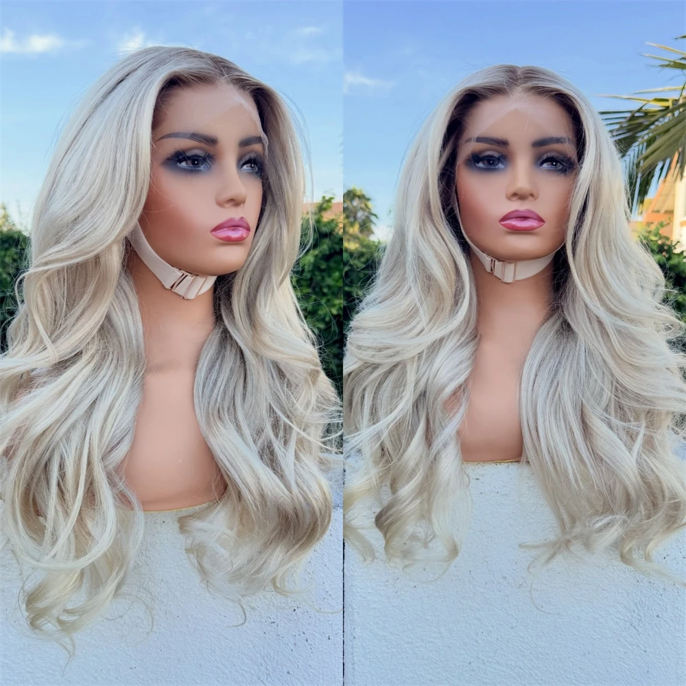 New In 13x4 Free Part Ombre Light Blonde Highlights Synthetic HD Lace Front Wig for White Women High Quality Wig for Women 26''