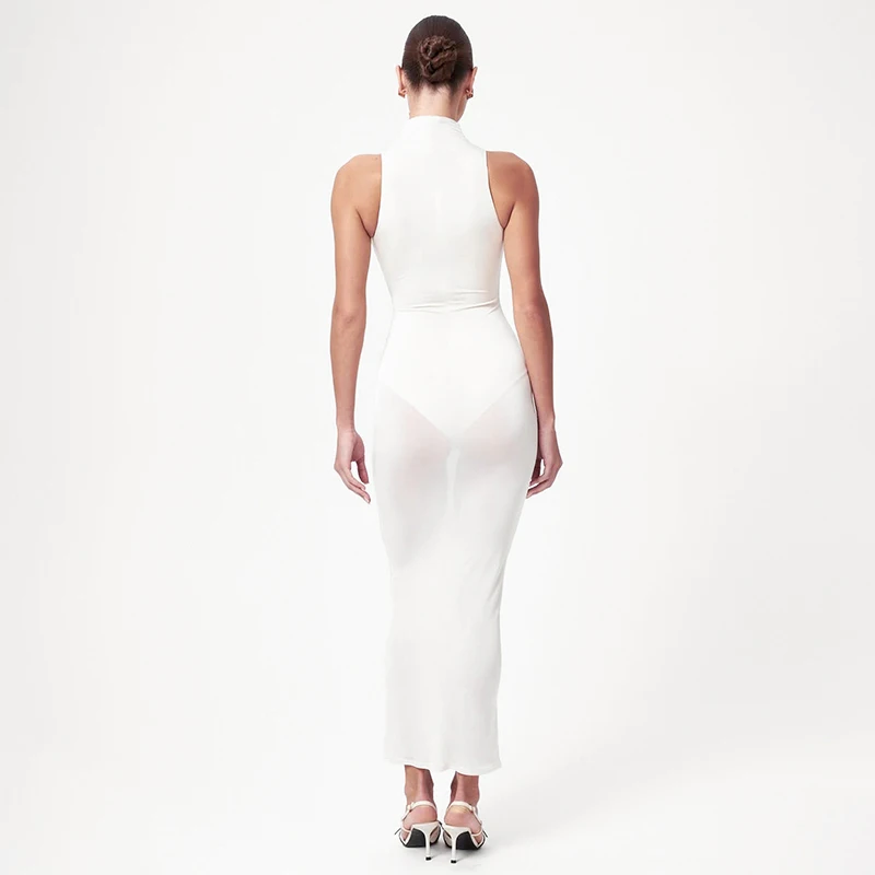 DGLUKE Turtleneck Sleeveless Long Dress With Bodysuit Black White Sheer Maxi Dress Summer Sexy Bodycon Dress Woman