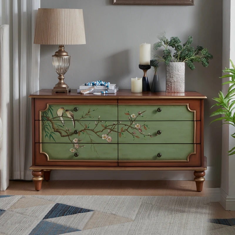 

American country bedside table Solid wood porch Painted chest Bedroom TV cabinet Bedside low chest cabinet 0.65