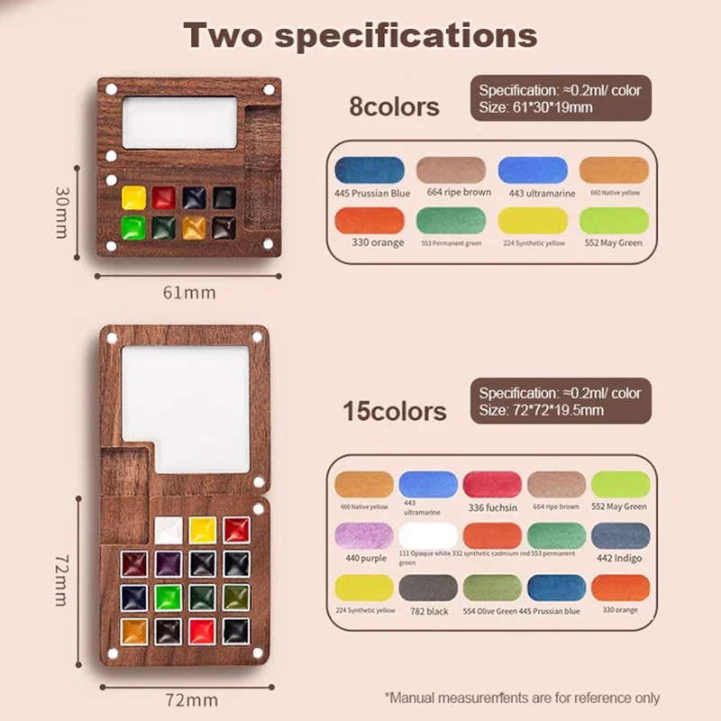 Imagem -03 - Conjunto de Tinta Aquarela para a Escola Mini Walnut Wood Color Palette Box Aquarela Pigmento Sketchbook Material Escolar de Arte 15 Cores