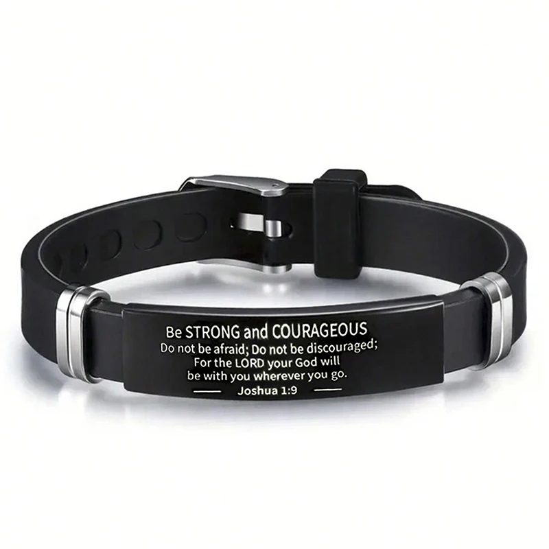 Religious Bible Verse Bracelet Black Stainless Steel Silicone Christian Bracelets For Men Women Jewelry
