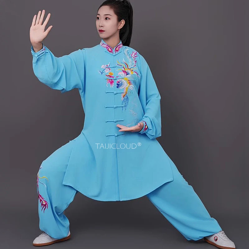 Tai Chi Suits | Women's Phoenix & Men's Dragon Embroidered - Mid-Length Kung Fu Uniform for Baduanjin/Qigong