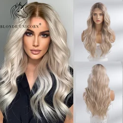 Blond Unicorn Lace Front Wig Blonde Wave Wig Hair Syntetyczne peruki dla czarnych białych kobiet Codzienna impreza Cosplay Włosy termoodporne