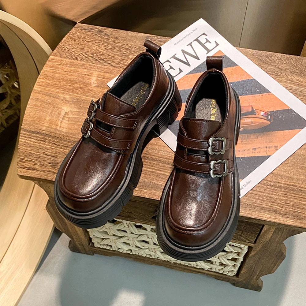

Soft Leather Thick Heel Loafers Women's Shoes British Style Versatile Chunky Heel Single Shoes Spring Autumn New Arrival