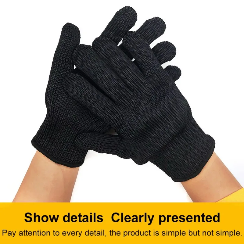 1 Pair Black Self Defense Gloves Outdoor Safety Protection Glove Level 5 Cut Proof Stab Resistant Wire Metal Work Anti-cut Glove