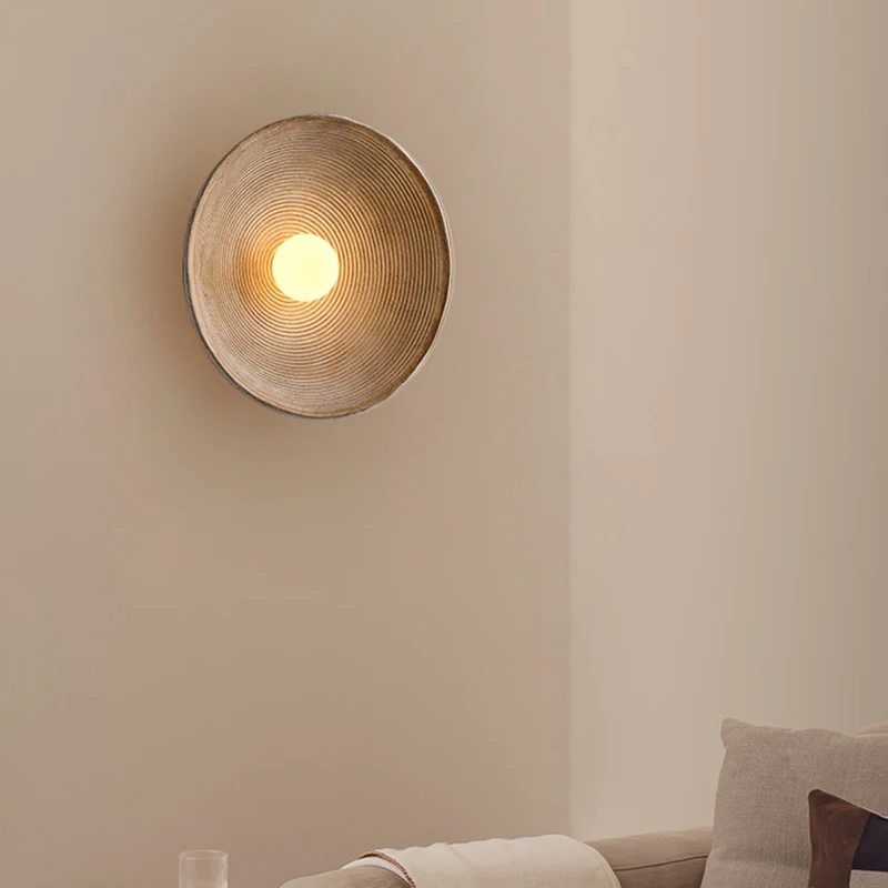 Wabi-sabi Wall Mounted Light for Bedroom Bedside Wall Lamp Hotel Background Decoration Light Fixtures Vintage Resin Round Circle image 3