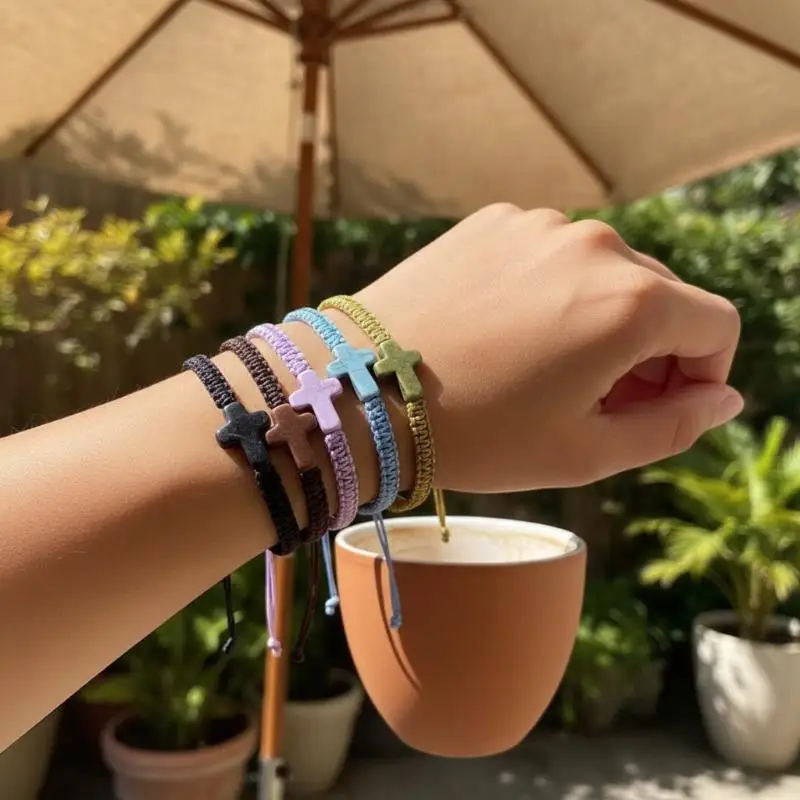Fashion Minimalist Unisex Hand Weaving Adjustable Turquoise Cross Couple Bracelets Anklets Holiday Jewelry Accessories Gift