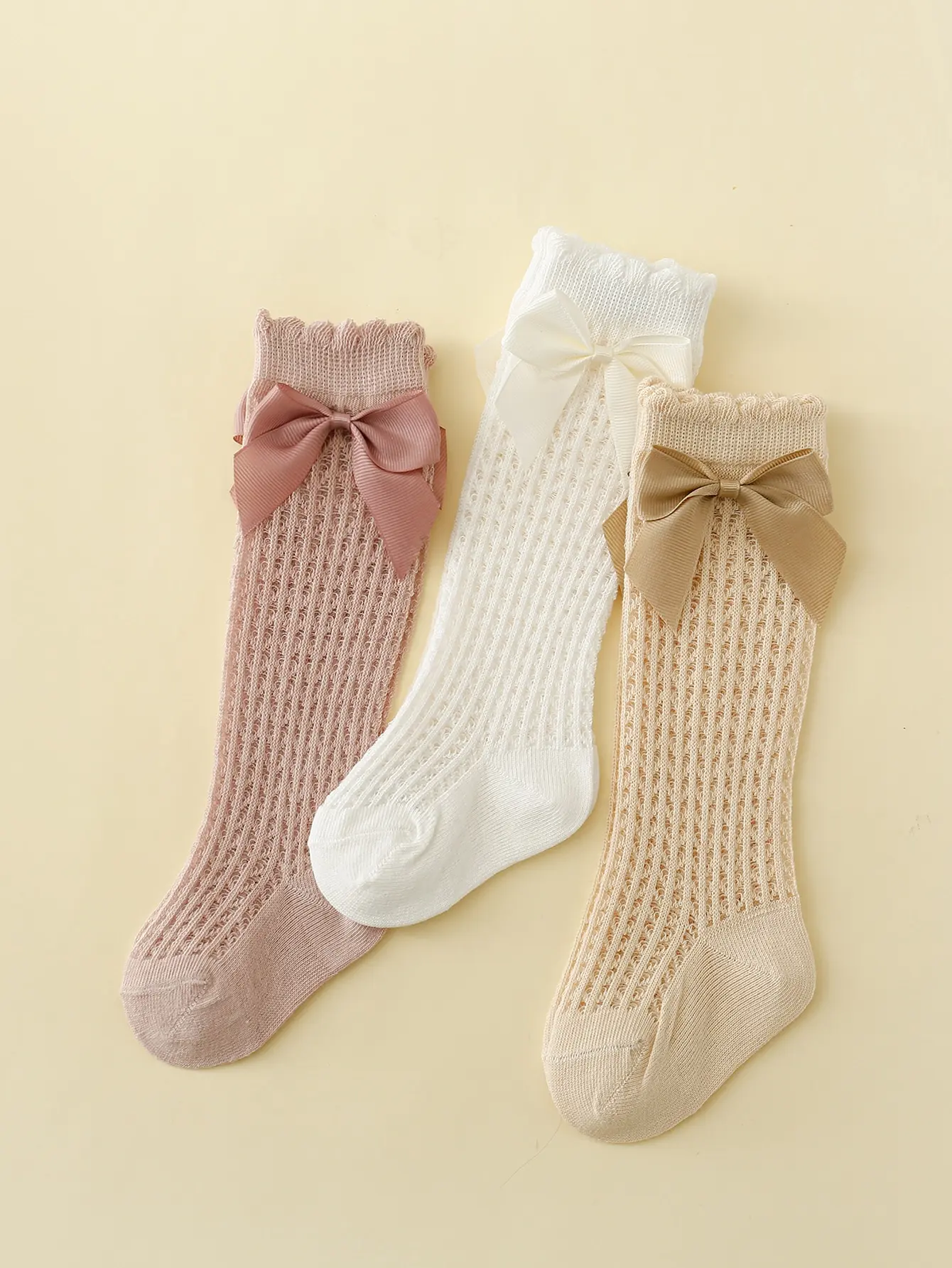 3pairs Baby Girls Bow Decor Anti-Mosquito Socks