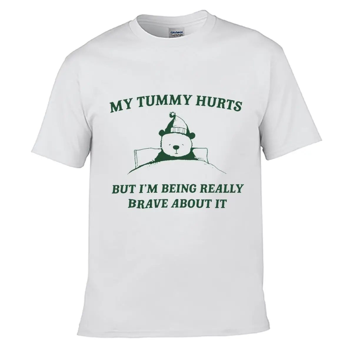 My Tummy Hurts But Im Being Really Brave About It Bear Meme Street Distressed Washed Loose Simple Tee