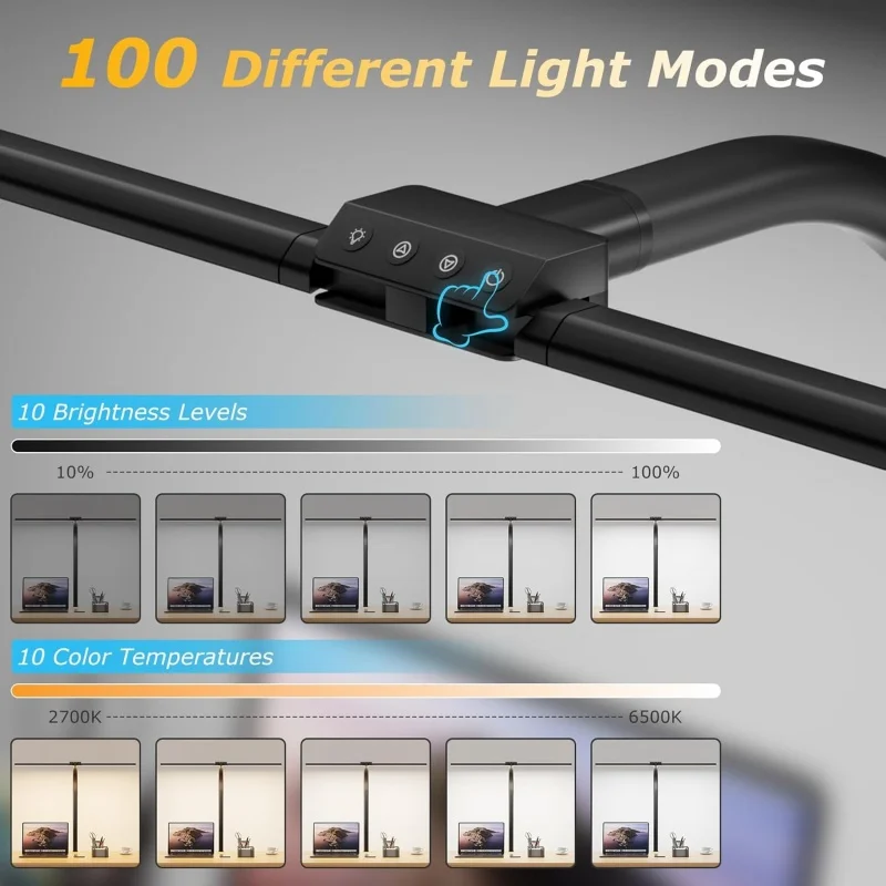 24W LED Desk Lamp, 2400LM Eye Caring Touch Control Desk Lamp ,Computer Monitor Gooseneck 10 Color Flexible Table Lamp for Home