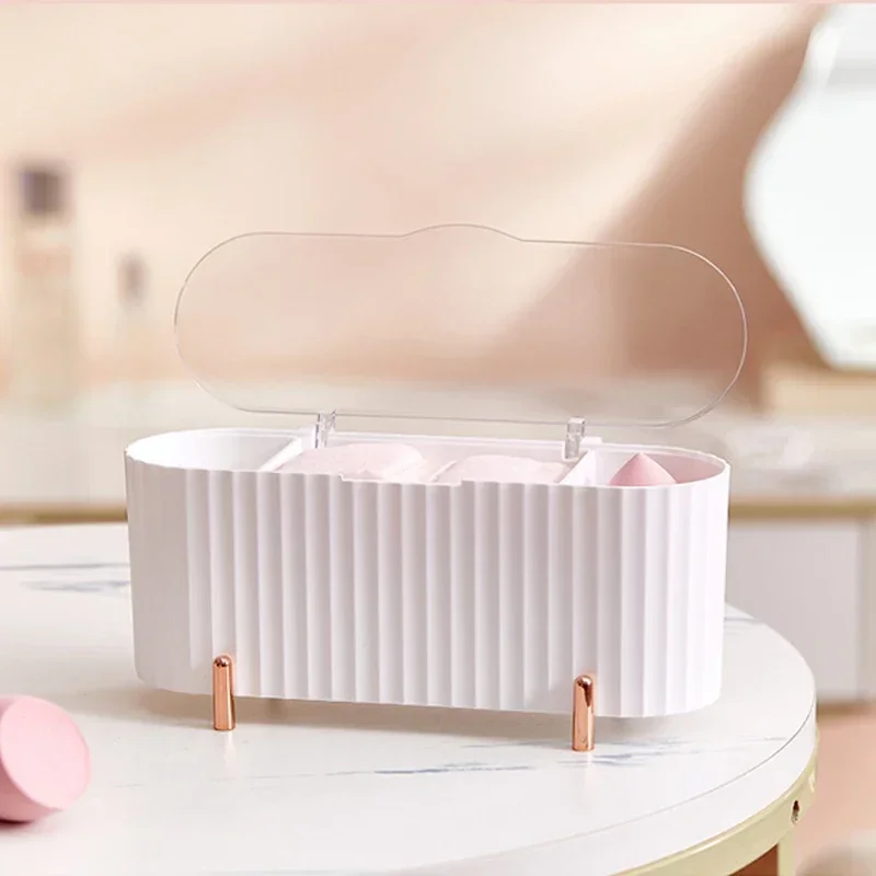 Cosmetic Storage Box With Lid Dustproof Desktop Makeup Remover Cotton Powder Puff Storage Organizer Bathroom Storage Box