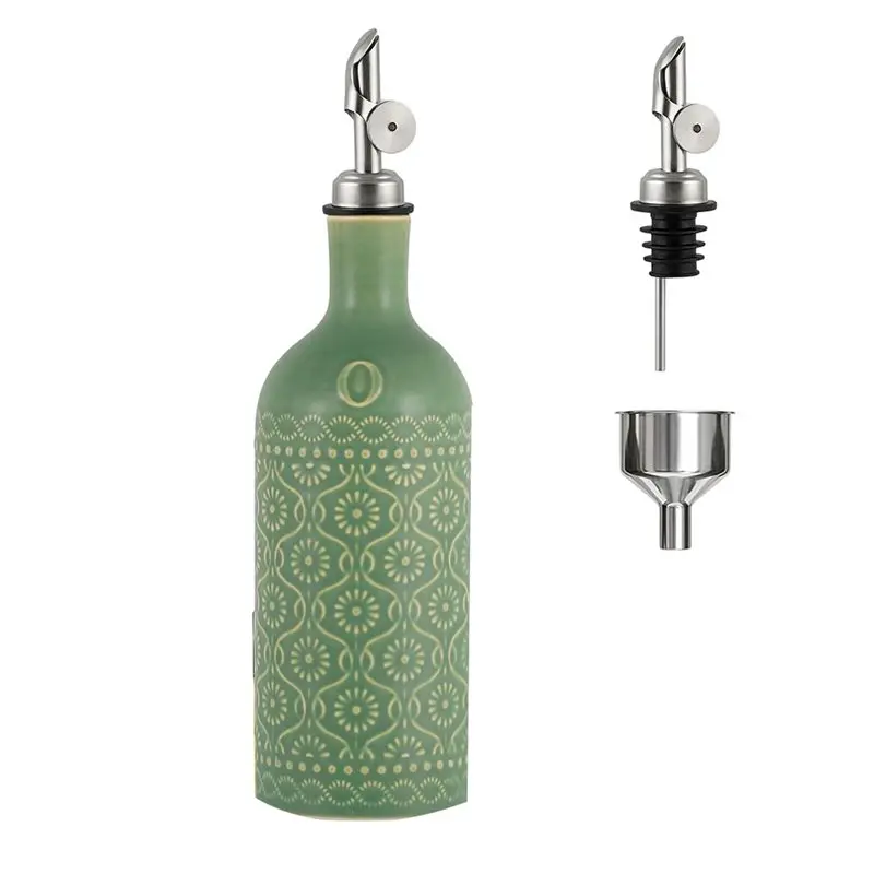 18Oz Olive Oil Dispenser Bottle - Caramel Auto-Pour Spout, UV Protection, Lead-Free Porcelain, Perfect-N37R