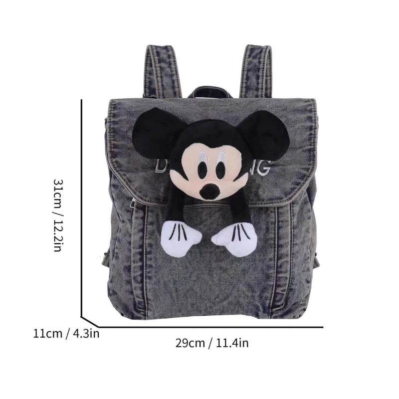 かわいい漫画ディズニーシリーズミッキー女の子新しいアウトドアファッションポータブル大容量収納洗浄デニム人形バックパックギフト