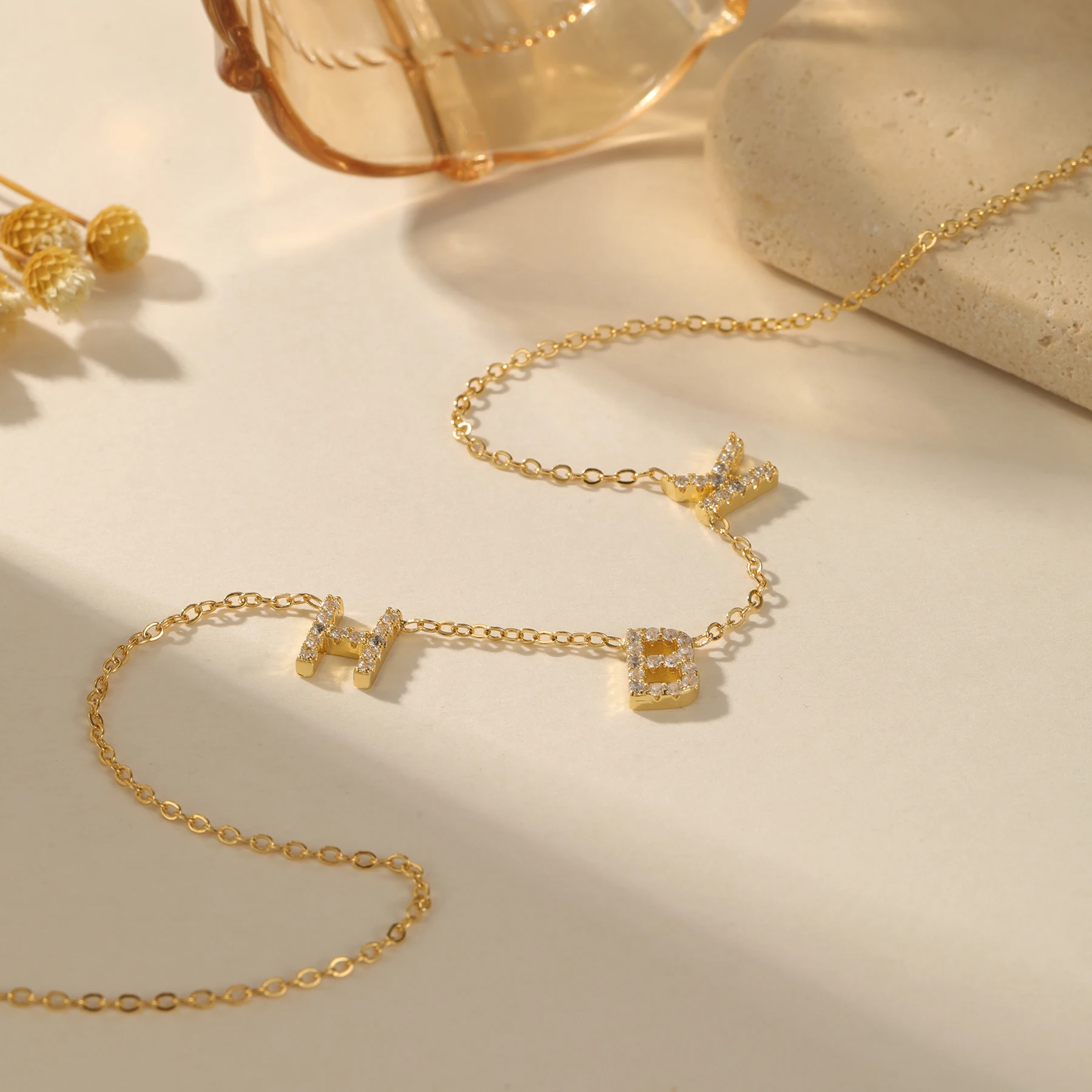 Personalization Pavé Zircon Letter Necklace Customized Name Mini Letter Pendant 18K Gold Plated Stacked Luxury Jewelry Her Gift