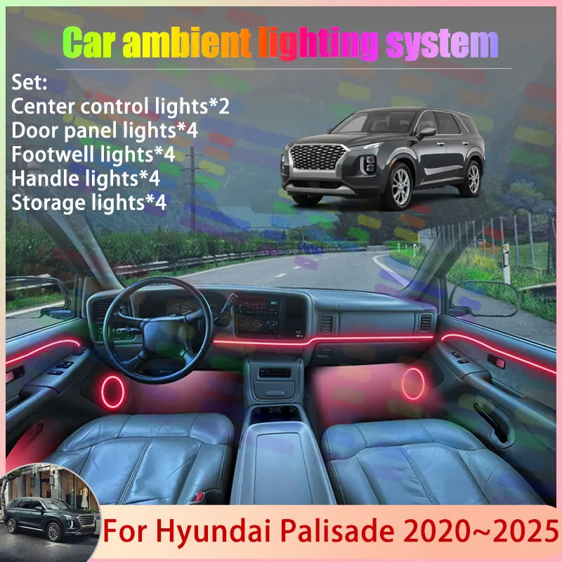 For Hyundai Palisade 2020~2025 2021 2022 LX2 MK1 2/18 in 1 Car Atmosphere Light Lamp RGB Shade Ensemble Streamer Atmosphere Set