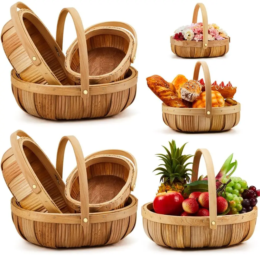 

6 шт. плетеные корзины с ручками, 3 размера, тканая садовая корзина для урожая для сбора овощей, деревянная корзина для яблок с бушкой для Fr