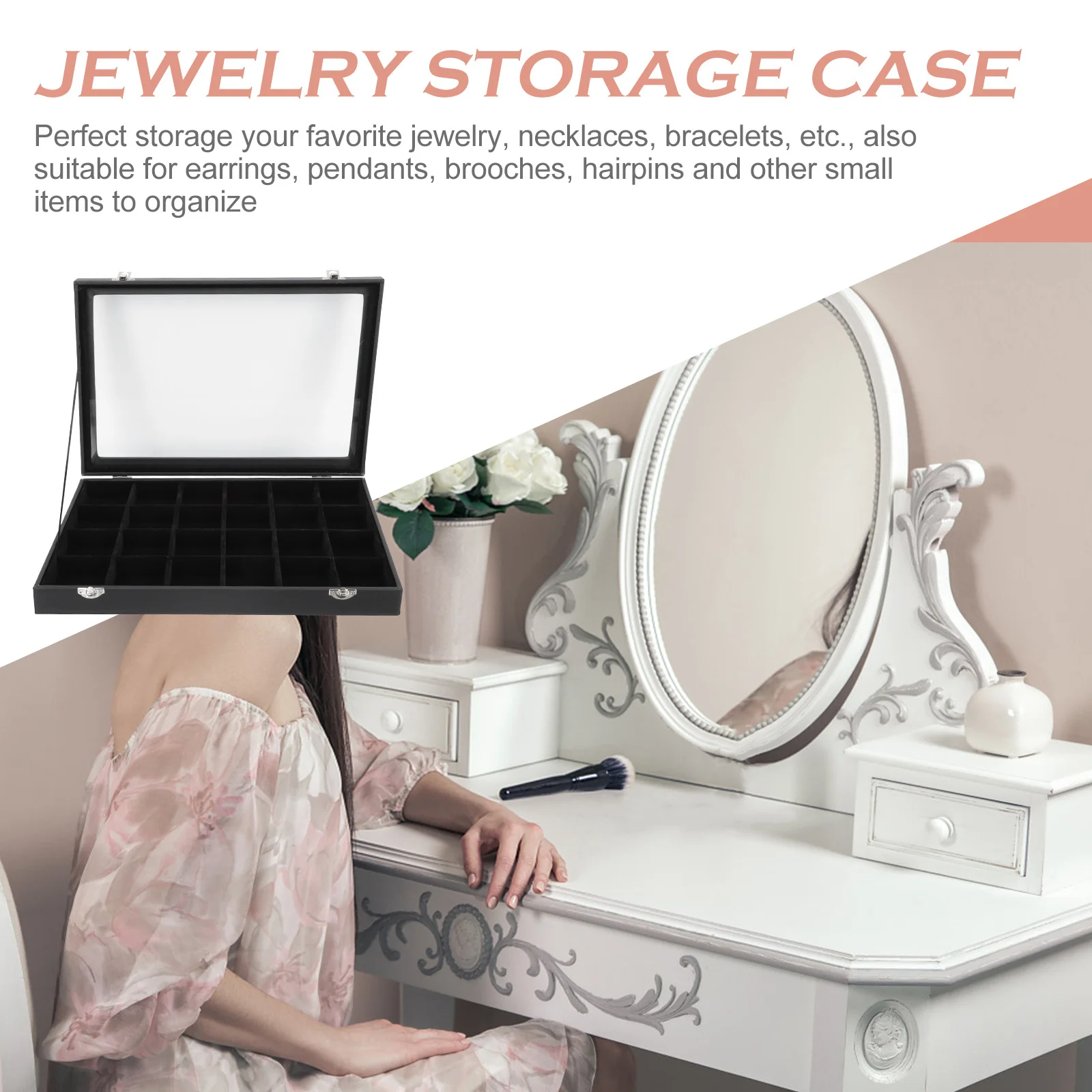 1pc Jewelry Storage Box Transparent Simple Design For Necklace Earring Organizer Multi-Grid Home Decor Display Case