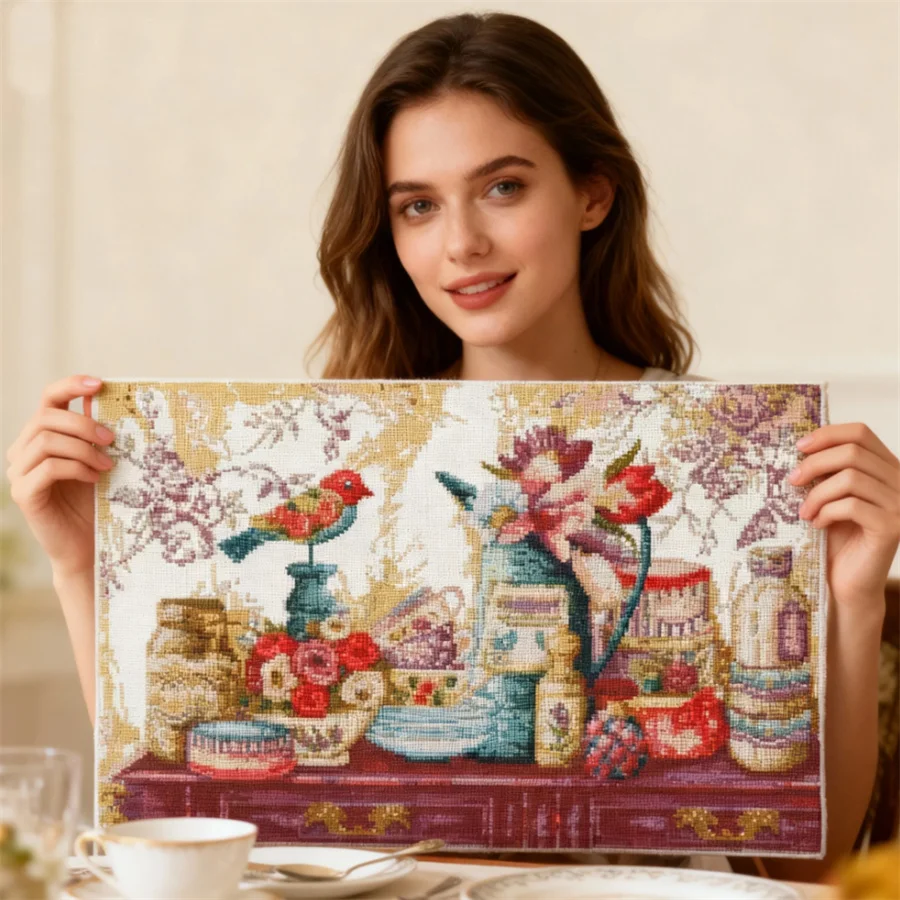 

2026 New style Dining table and bird cross stitch kit 11ct count print canvas cross stitches needlework embroidery DIY handmade
