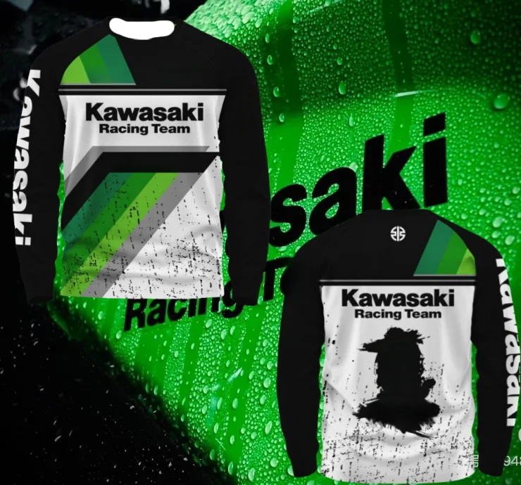 

Kawasaki Motorcycle Racing Team Men T-shirt Long Sleeve Spring Autumn Women Tee Shirts 2025 New Sports Children Clothes Tops