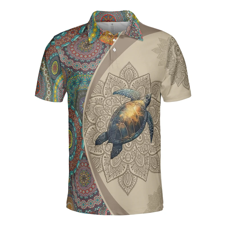 Animal Sea Turtle 3D Print Button POLO Shirt Funny Animal Polo Shirts For Men Clothes Totem Short Sleeve Hawaiian Vacation Tops