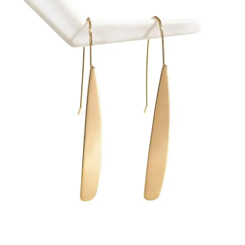 Geometric U Shape Long Drop Earrings for Women Glossy Metal Dangle Ear Jewelry Valentine's Day Gift for Girlfriend