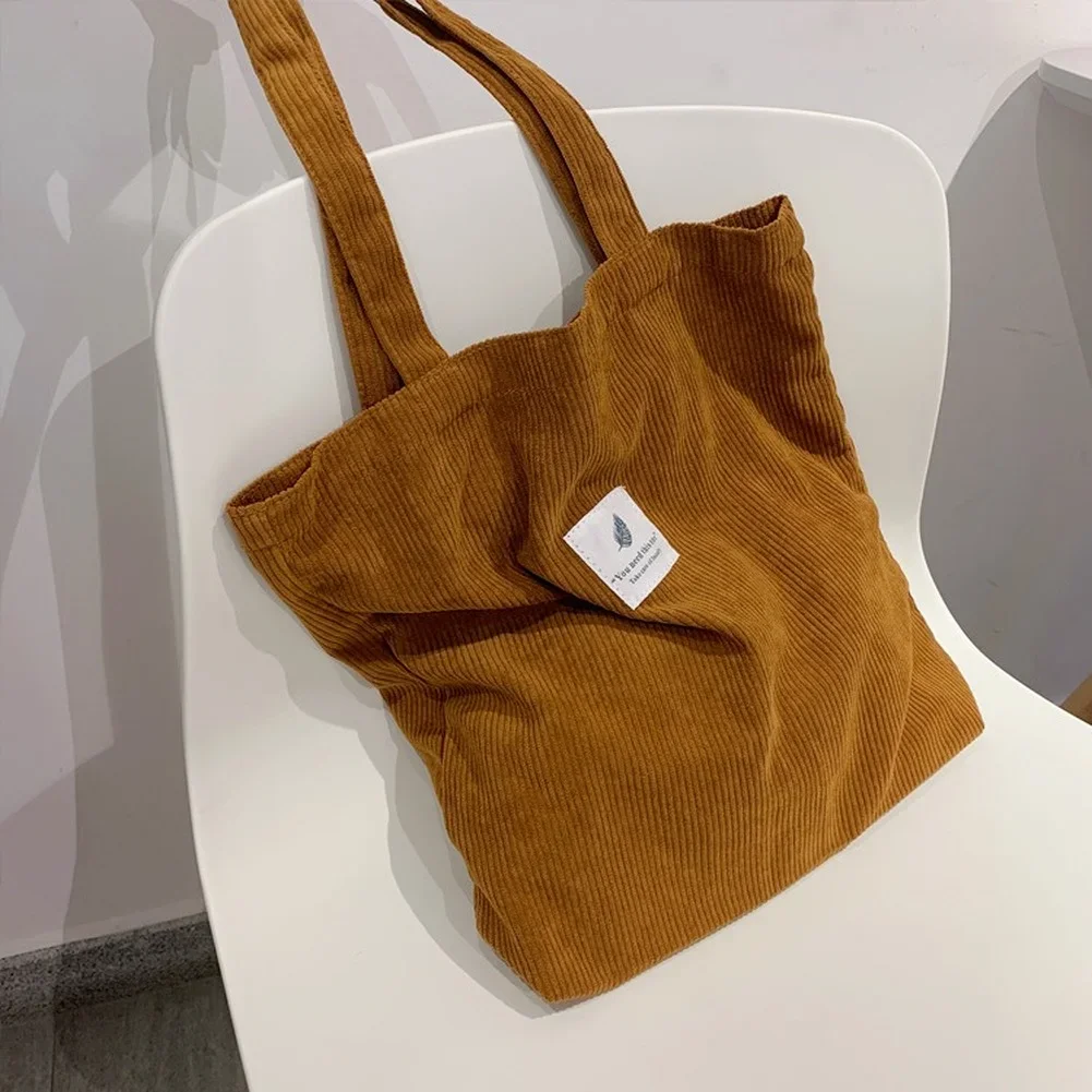 Casual Foldable Corduroy Shopping Bag High Quality Eco friendly Reusable Grocery Tote Handbag Lightweight Shoulder Bags