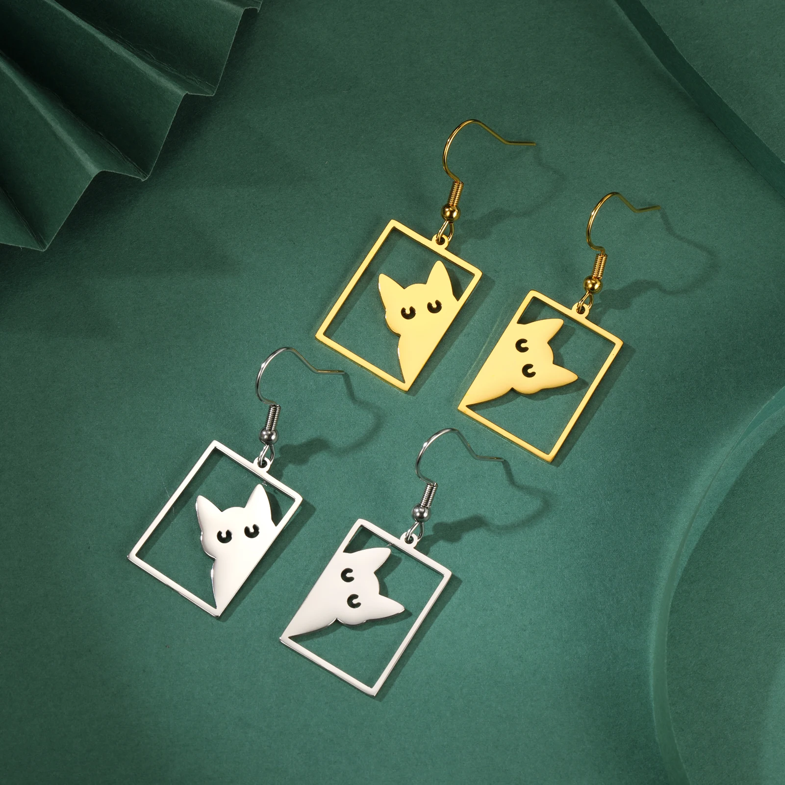 Unift Cute Cat in Frame Earrings for Women  Stainless Steel Earrings Fashion Lovely Animal Jewelry Kitten Ear Accessories