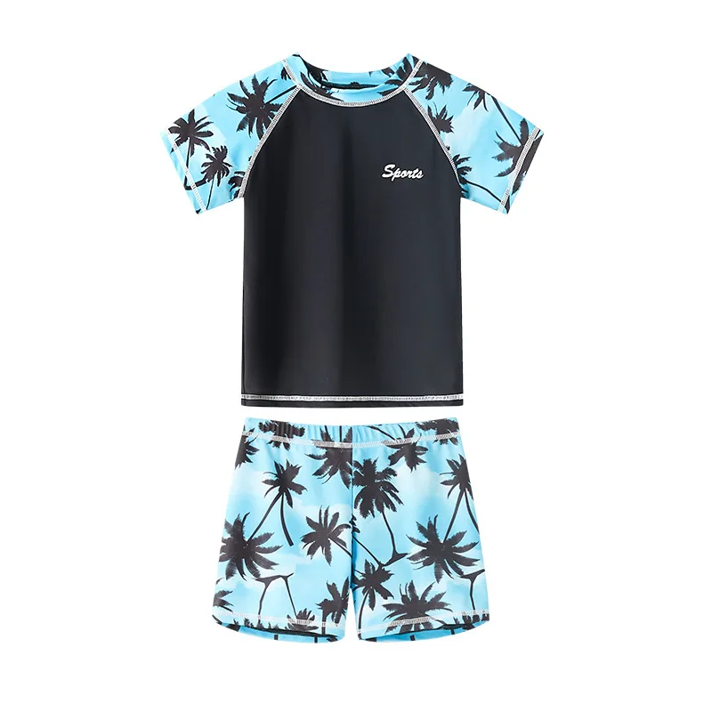 

Boys Summer Swimsuit Set Two Piece Short Sleeve Elastic Swim Tops and Swim Shorts Set UPF 50+ Swimwear Rash Guard Bathing Suit