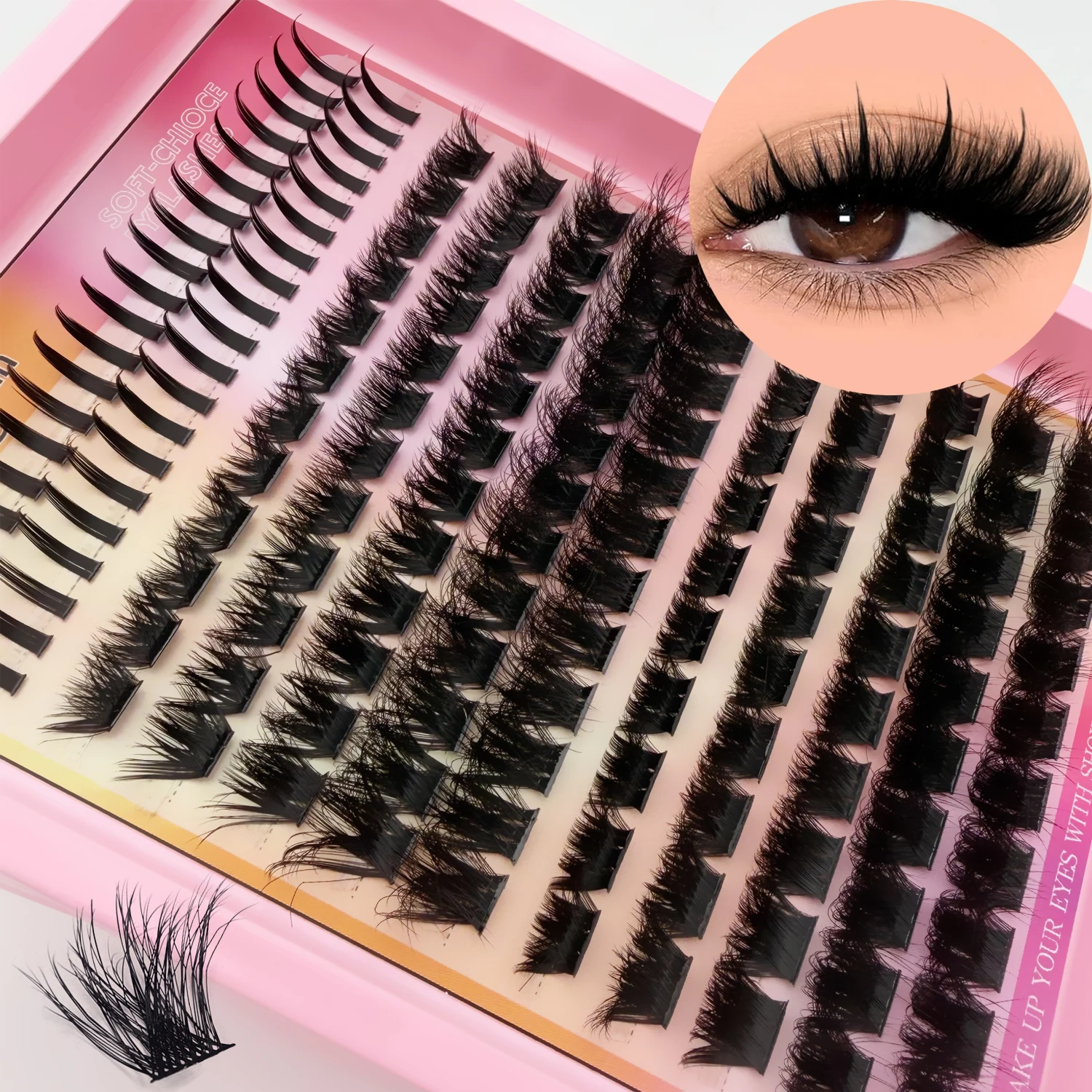 12 Rows Mixed Lash Clusters 2 Spikes & 10 Volume 3D Faux Mink DIY Lash Extensions