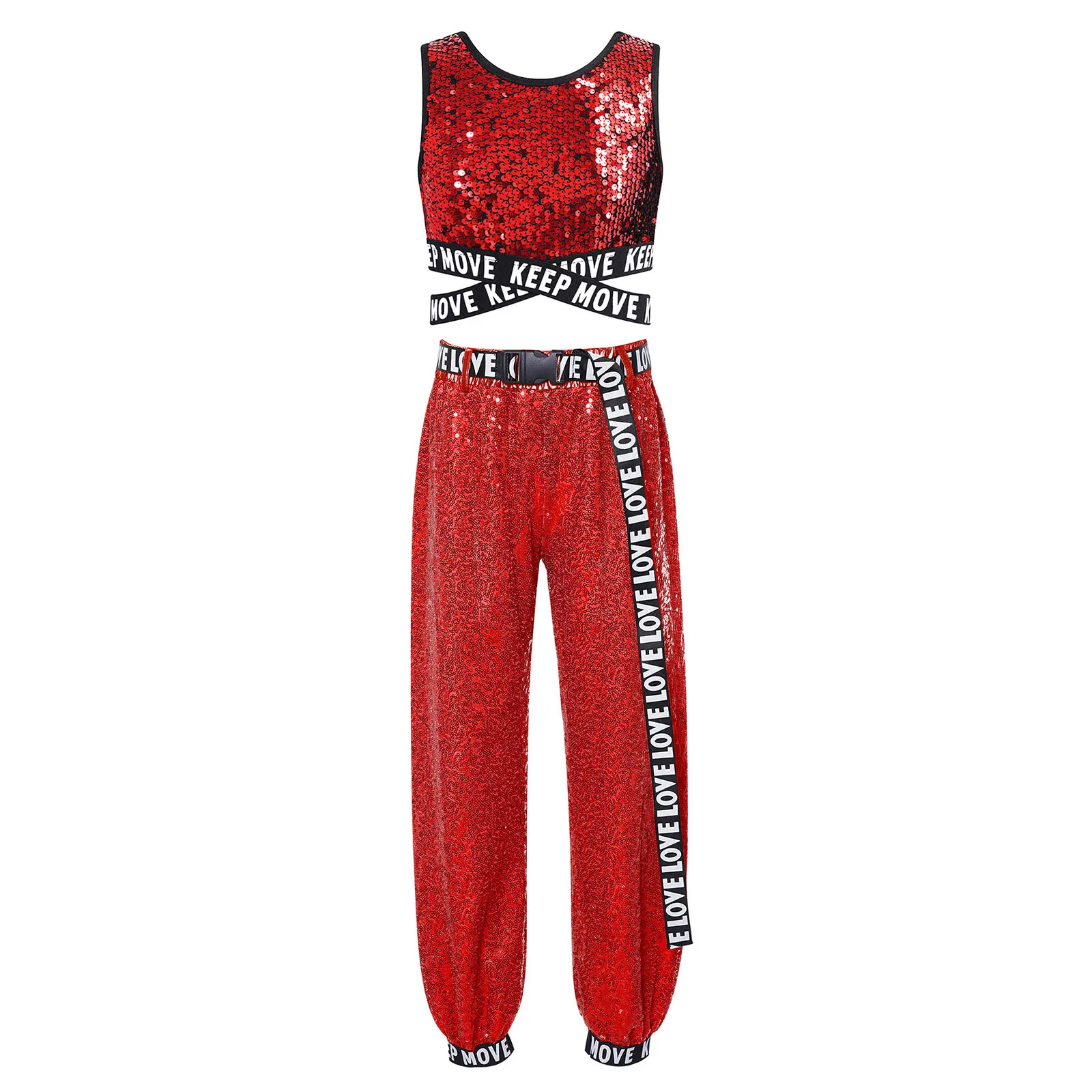 Kinder Mädchen Hip Hop Dance Outfit Funkelnde Pailletten Jazz Hiphop Kleidung Sets Crop Top mit Hosen Tanzen Set für Mädchen Dancewear