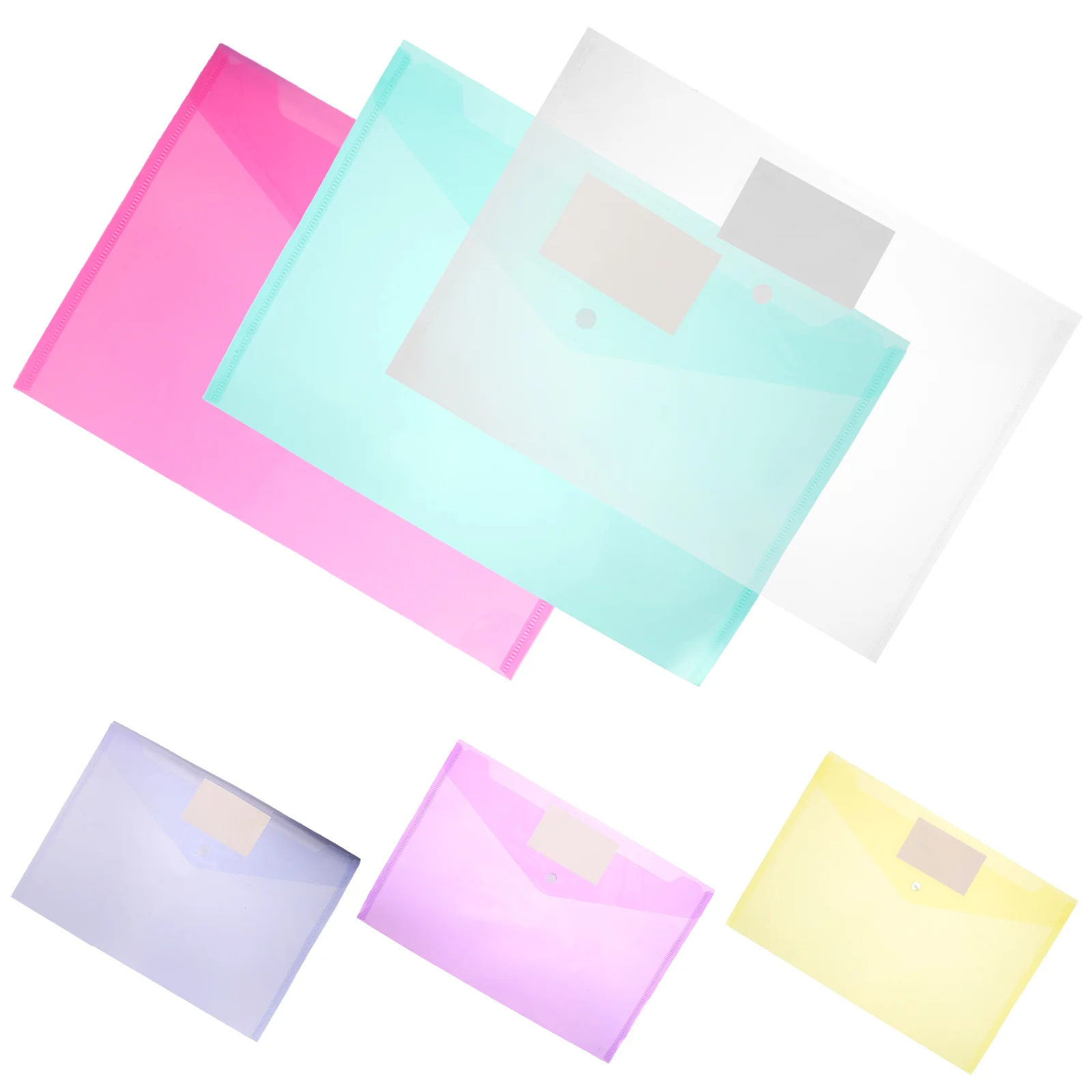 

6 Pcs File Folders Document Bags Transparent Snap Button Pouches A4 11 Hole Office Supplies Organizer Blue Green Purple Yellow