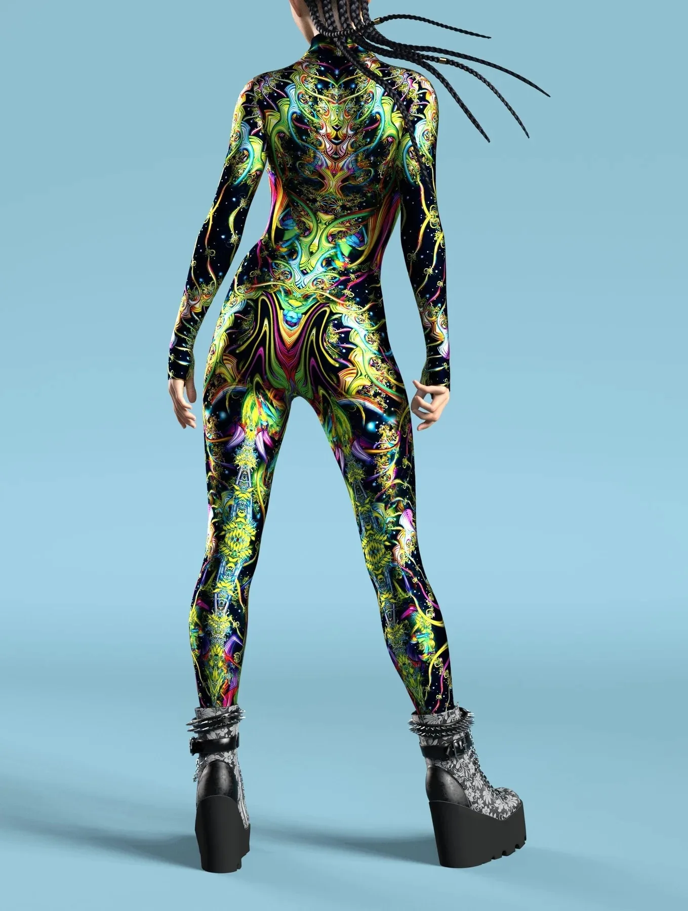 Damen Mehrfarbiger 3D-Druck Festtagsparty Regenbogen Sexy Enger Bodysuit Punk Cosplay Kostüm Performance Romper – Detail 28