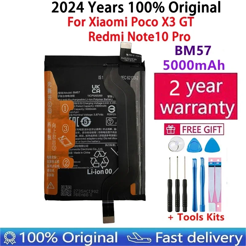 

2024 Years 100% Original High Quality Battery BM57 For Xiaomi Poco X3 GT 5000mAh Phone Battery Bateria Batteries Fast Shipping