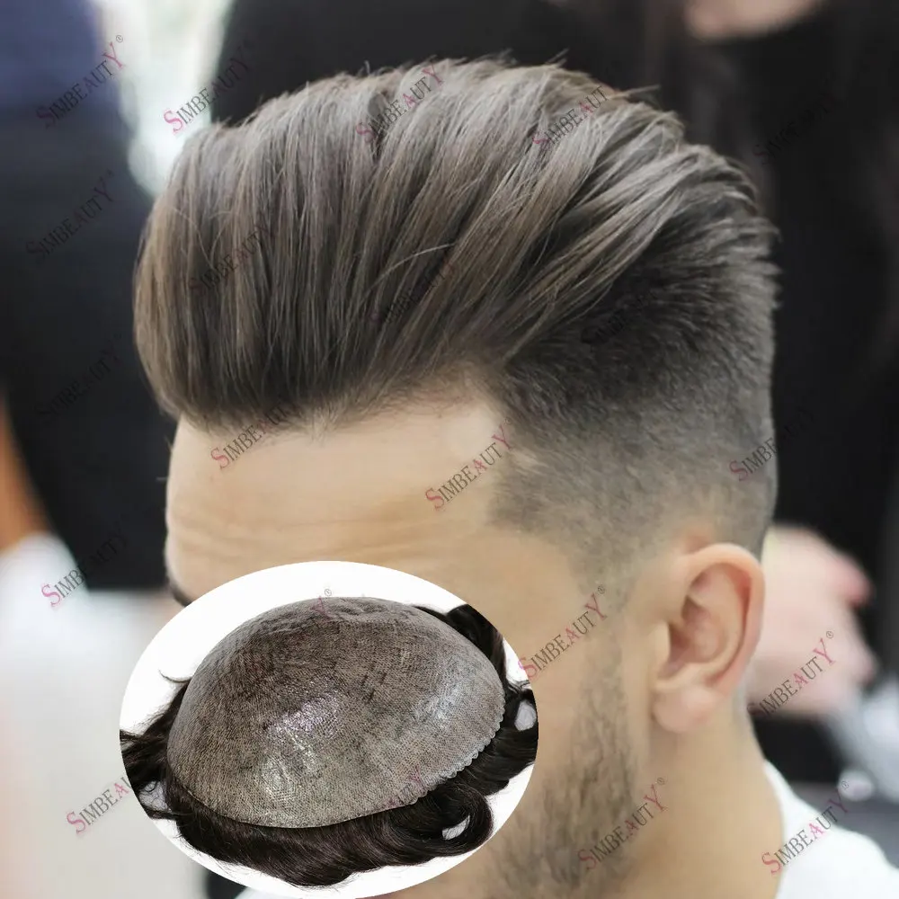 Durable Full Skin Pu Base Men's Toupee Human Hair Natural Hairline Brown Blonde Gery Black HairPiece Capillary Prosthesis System