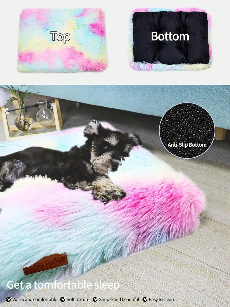 1PC Washable Plush Pet Crate Bed For Dog Anti-Slip Pet Mat Bed For Cat Fluffy Comfy Pet Sleeping Mat For Large, Jumbo, Medium, S view 2