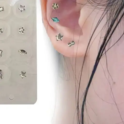 10 Patches Fashion Colorful Rhinestone & Pearl Ear Point Stickers Acupuncture Auricular Ear Pressure Massage Stick for Ear Care
