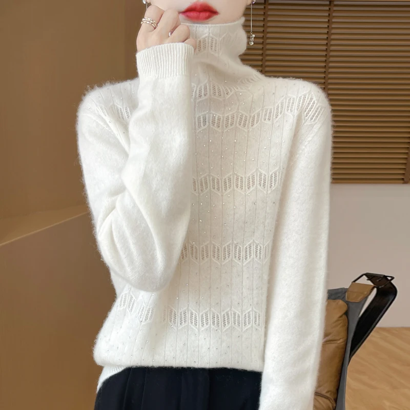 Autumn and winter new women's pullover sweater long sleeved sweater knitted high neck sweater fashionable bottom shirt casual ho