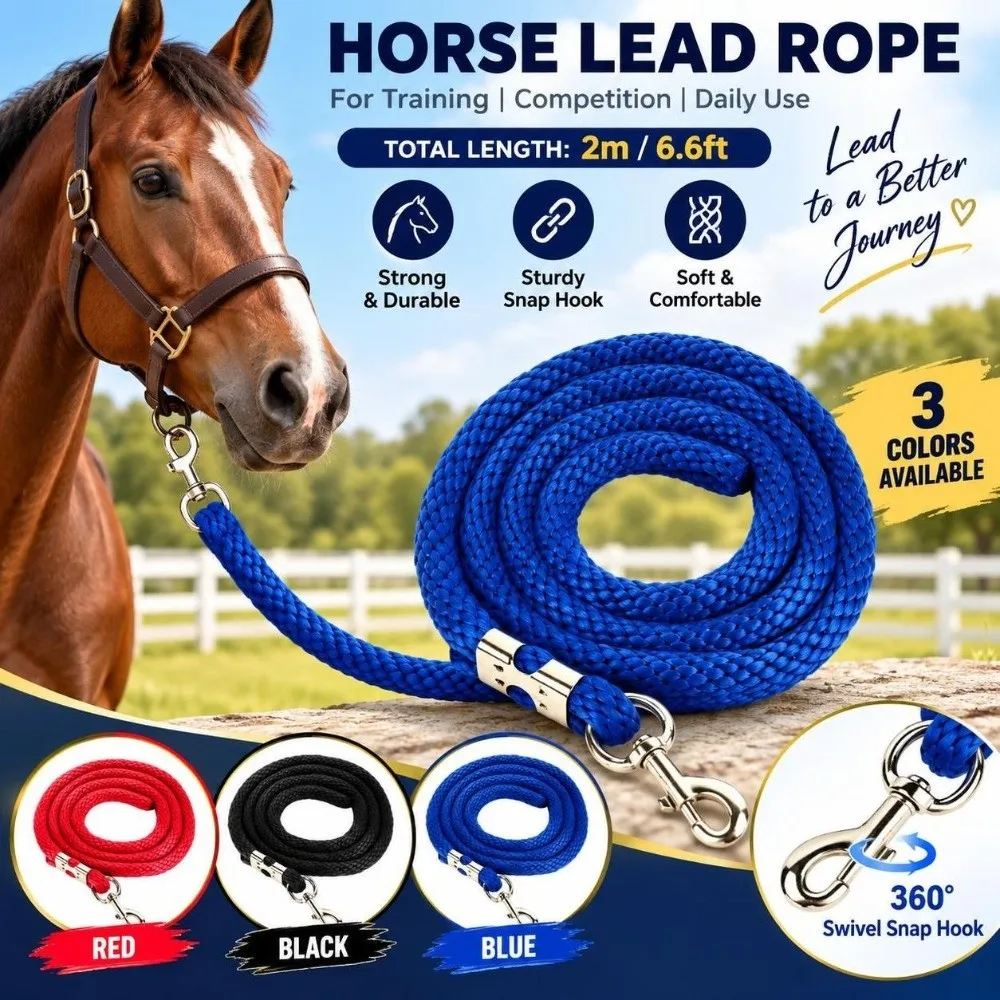 PP Horse Lunge Line High Tensile Heavy Duty Horse Training Rope Thickened Rope 6.6ft Length Horse Lunge Line With Snap