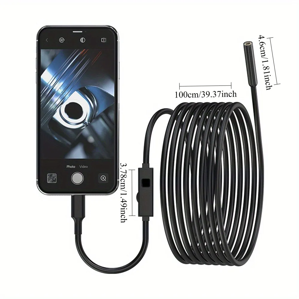 The Mobile Phone Endoscope Camera Boasts 1080P HD Resolution, Is Rated IP67, Features 8 LED Lights, And Includes Usb/Type-C, Making It Perfect for Examining Vehicles, Pipes, Engines