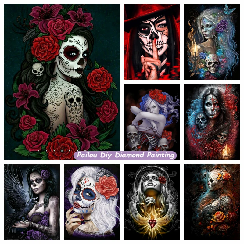 

5d Sugar Skull Girl Diamond Painting Art Day Of The Dead Gothic Mexican Queen Catrina Tehuana Mosaic Cross Stitch Home Decor