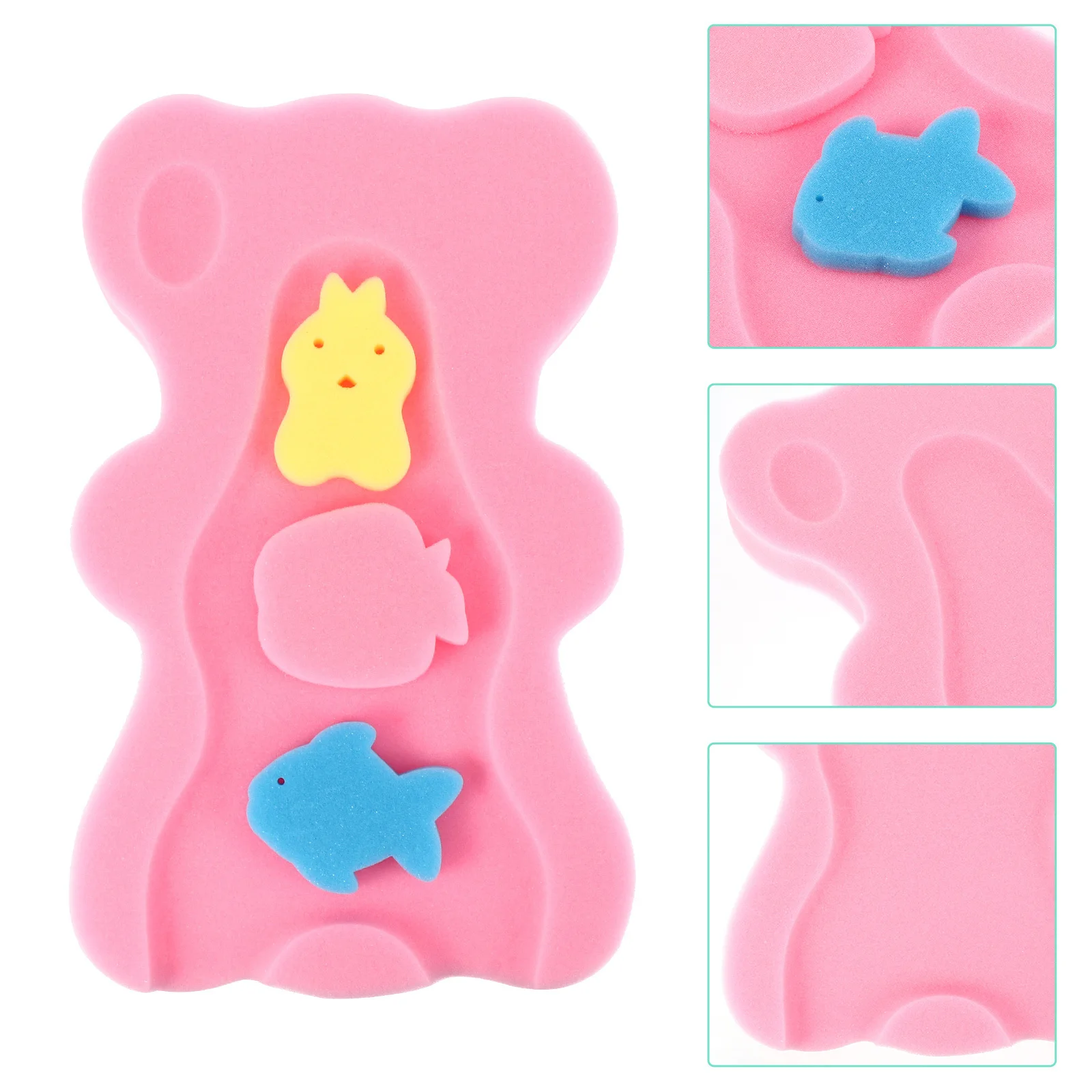 1Set Baby Bath Mat Supple Sponge Texture Newborn Cushion Non- Adorable Cartoon Bear Design Baby Bath Mat