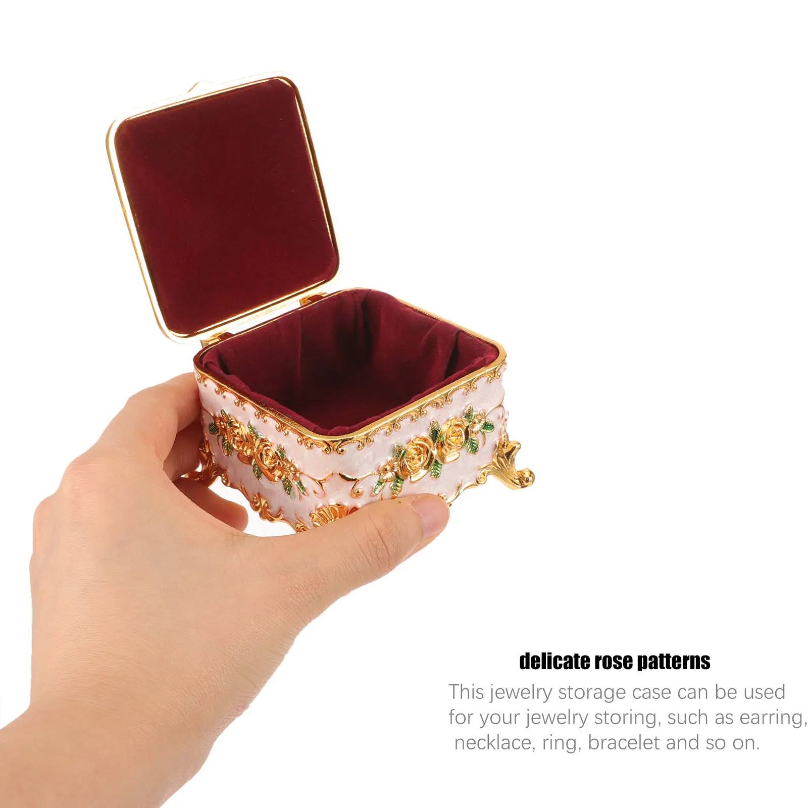

Винтажная шкатулка для украшений с узором в виде роз, элегантный металлический органайзер для мелочей, футляр для хранения женских украшений, декоративная настольная коробка
