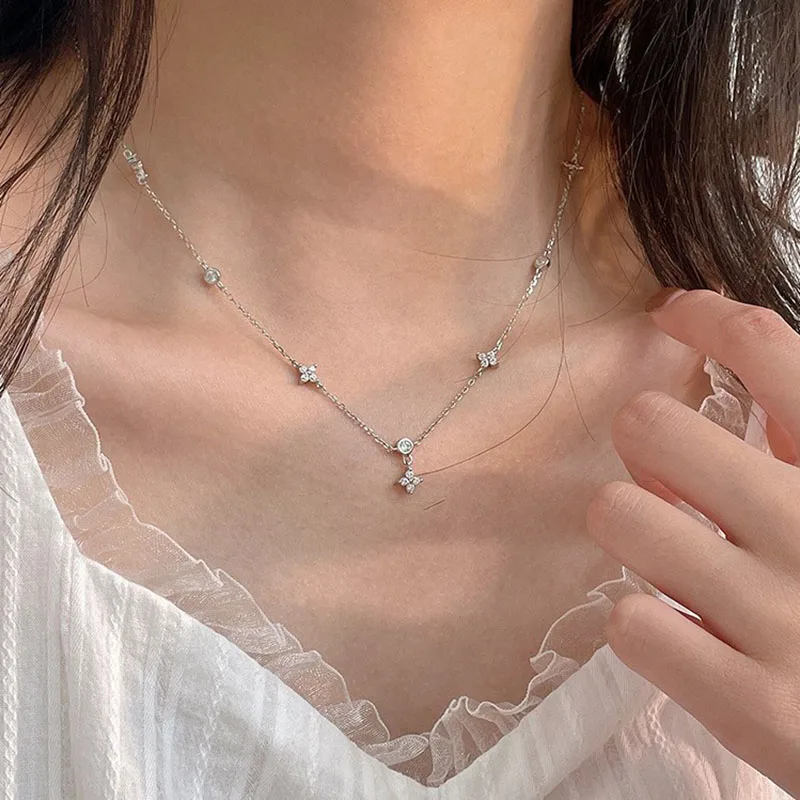 925 Sterling Silver Zirconia Necklace Delicate Charm Geometric Shape Pendant Birthday Gift Women Fine Jewellery Free Shipping