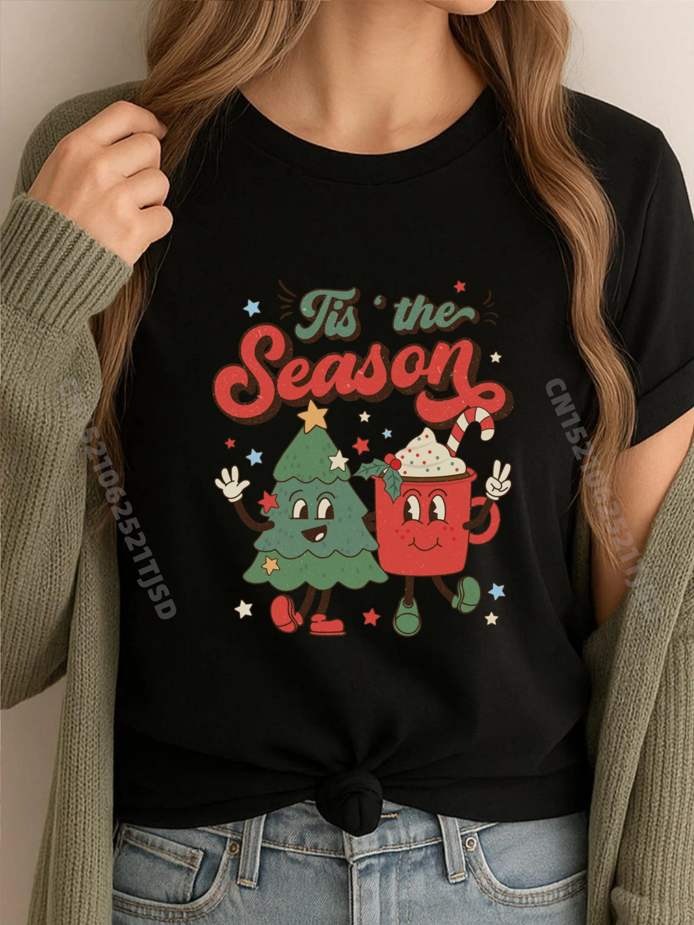 

Винтажные рождественские футболки Tis The Season Christmas Tree Coffee Latte Забавные футболки Camiseta