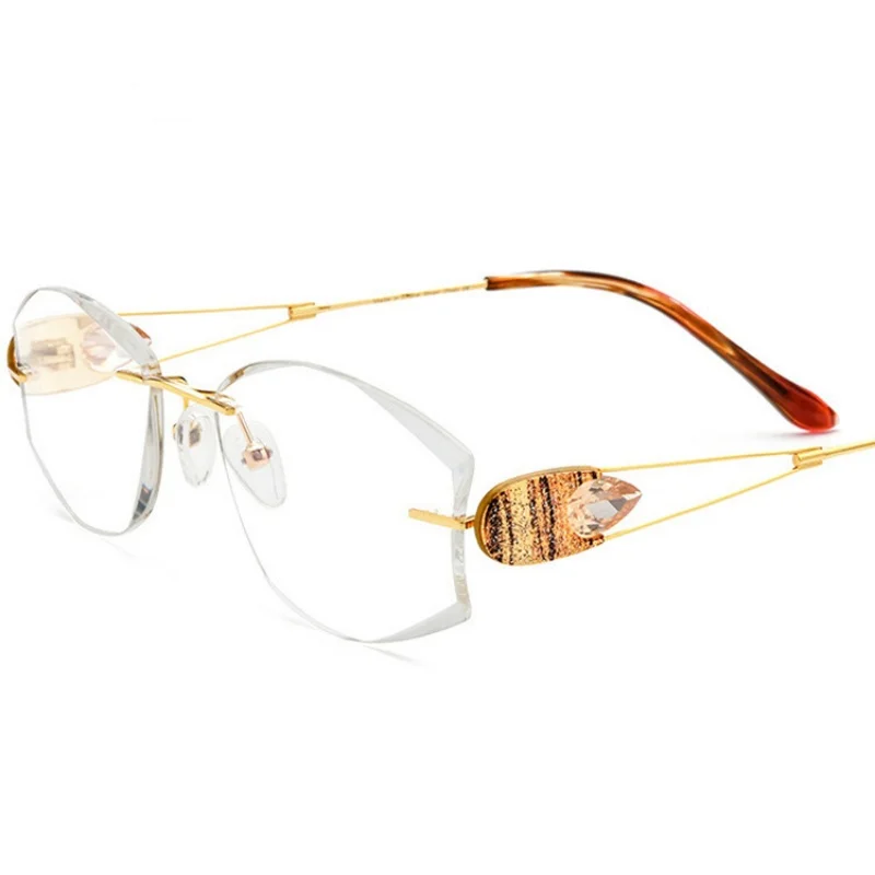 

Titanium Eyeglasses Women Rimless Prescription Reading Myopia MR-8 Glasses Frameless Spectacle Color Lenses Diamond Cutting